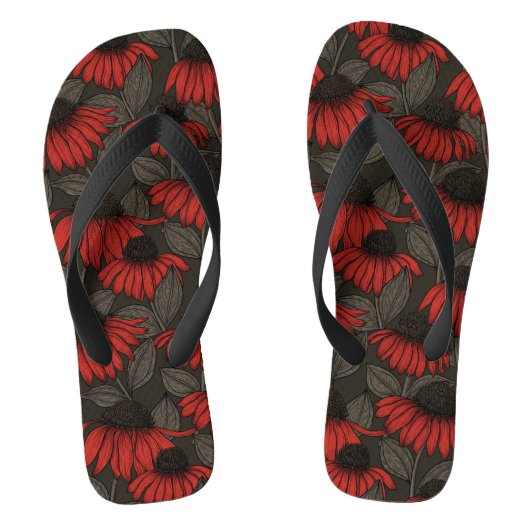 Tongs Fleurs rouges sur marron (Semelle)