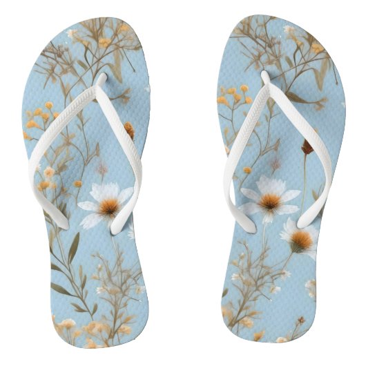 Tongs Fleurs sauvages Australiens Sur Bleu, (Semelle)