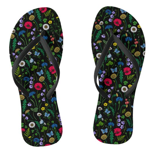 Tongs Fleurs sauvages en noir (Semelle)