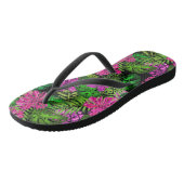 Tongs Fleurs tropicales et plantes en noir (Incliné)