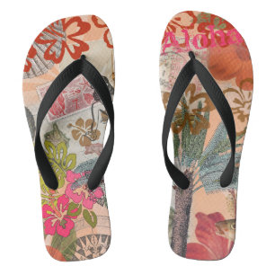 Tongs Fleurs Vintage Hula Coloré Hawaïen Tropical