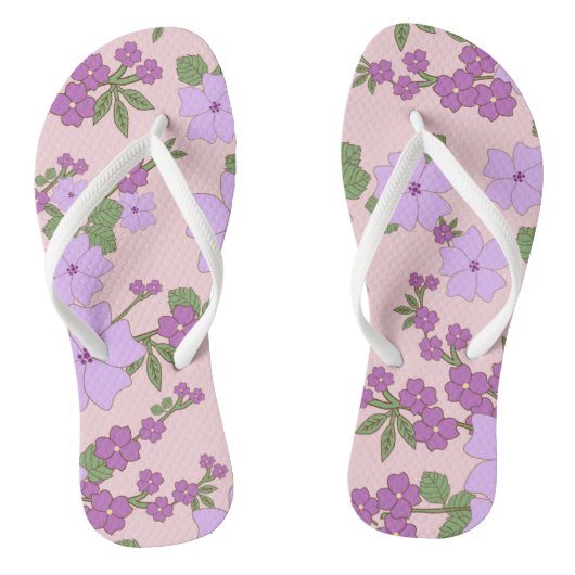Tongs Fleurs Violettes, Modèle Floral, Motif De Fleurs (Semelle)