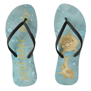 Tongs Flip-Flops adultes "Gold Dolphin maman et bébé"