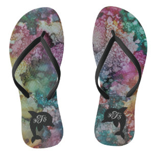 Tongs Flip-Flops adultes"Inkblots Gold roseGreens Dolphi