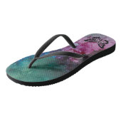 Tongs Flip-Flops adultes "Inkblots papillon rose-vert" (Incliné)
