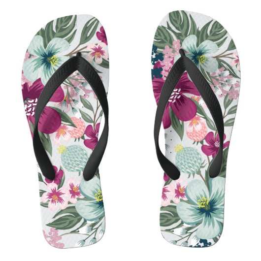 Tongs Flipflop Sandales Fleurs tropicales sur blanc (Semelle)