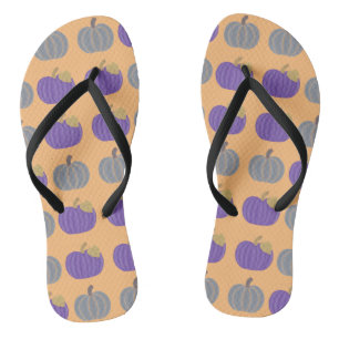 Tongs FlipFlops Motif d'automne violet et gris Citrouill