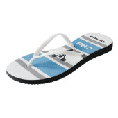 Tongs Flop de Pom-pom girl bleu et argent personnalisé (Incliné)