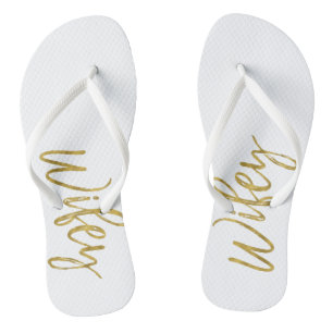 Tongs Flops à lèvres Wifey avec Typographie à huile d'or