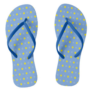 Tongs Floral Abstrait de Gerberas Jaunes sur Bébé Bleu