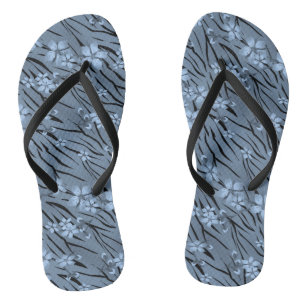 Tongs Floral, bleu, motif de tigre