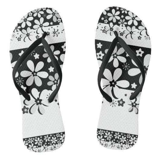 Tongs Floral noir et blanc (Semelle)