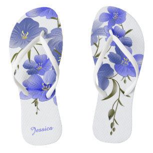 Tongs floraux personnalisés avec des fleurs bleues
