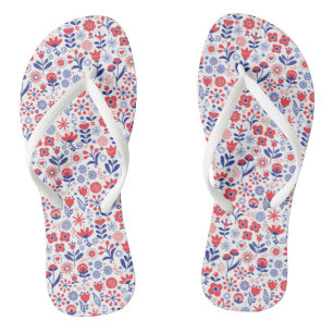 Tongs Flore bleue et corail