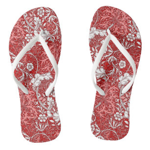 Tongs Flore d'algues Art nouveau, rouge profond et blanc
