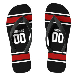 Tongs Football Jersey Black Red Personnalisé