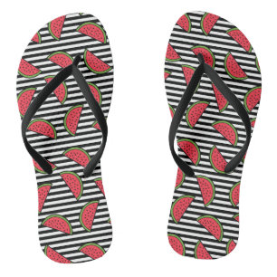 Tongs Fraise sur le Motif Black & White Stripes