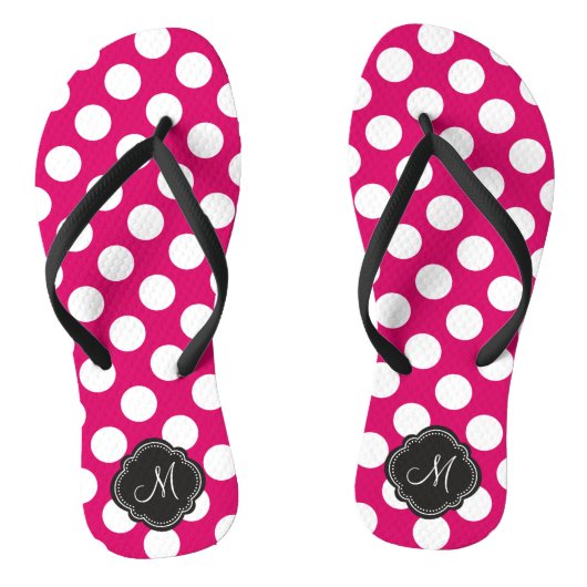 Tongs Fuchsia et Pois blancs avec Monogramme (Semelle)