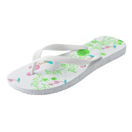 Tongs Fun flamants roses et vignes vertes (Incliné)