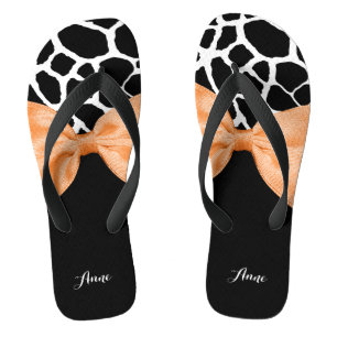 Tongs Girly Giraffe Imprimer Bow en ruban orange avec no