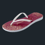 Tongs Gold Lace Burgundy Maroon Bridesmaid Mariage<br><div class="desc">Ces tongs de mariage élégants sont une excellente façon de remercier et de reconnaître vos demoiselles d'honneur, tout en donnant à leurs pieds un repos après une longue journée. Le design élégant est orné de dentelles dorées sur un arrière - plan bordeaux, marron ou rouge vif et de lettres de...</div>