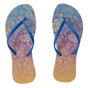Tongs Golden Luxury Paisley on Blue, Purple et Orange