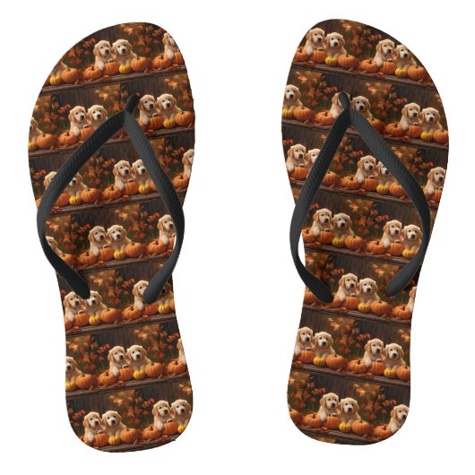 Tongs Golden Retriever Puppy Automne Citrouille de plais (Semelle)