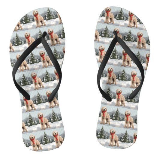 Tongs Goldendoodle Chien dans Noël de neige (Semelle)