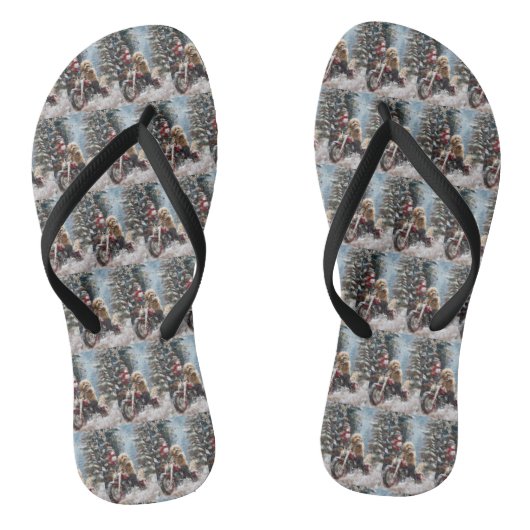 Tongs Goldendoodle Chien équitation Moto Noël (Semelle)