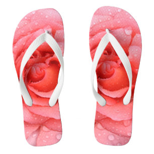 Tongs Gouttes d'eau de rose rose romantique
