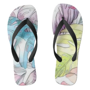Tongs Grande aquarelle feuille tropicale colorée