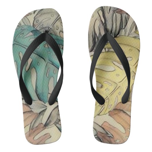 Tongs Grande aquarelle feuille tropicale colorée (Semelle)