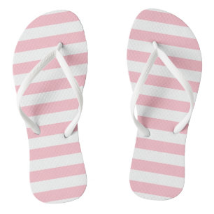 Tongs Grandes bandes horizontales roses et blanches