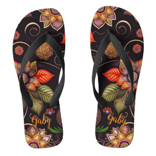 Tongs grandes fleurs avec ornements motif noble