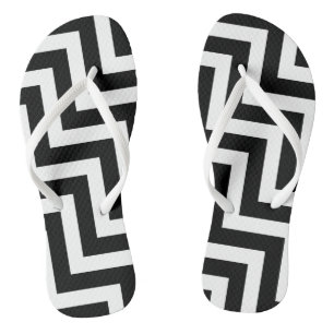 Tongs Grandes rayures Chevron en diagonale noir et blanc