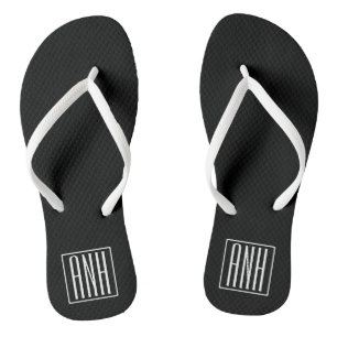 Tongs Gras moderne 3 initiales Monogramme Blanc sur no