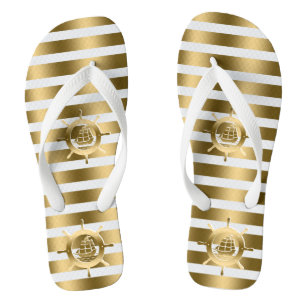 Tongs Grilles Or & Blanc Avec Roue Bateau Nautique