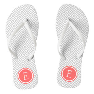 Tongs Gris et corail Grec Monogramme clé
