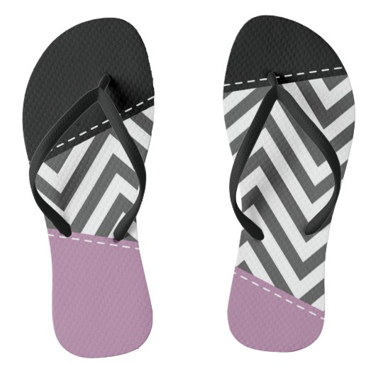 Tongs Gris Zigzag, Gris Chevron, Motif Zigzag, Violet (Semelle)