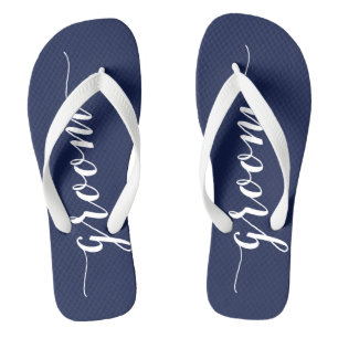 Tongs Groom Navy Blue Wedding Party Flip Flops Large