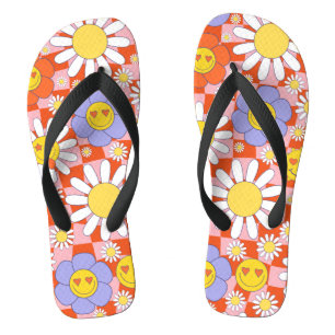 Tongs Groovy Daisy Floral Damier, Y2K 90s