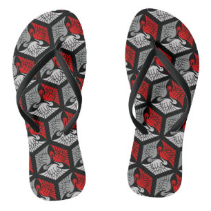 Tongs Grues japonaises, rouge, gris / gris / noir
