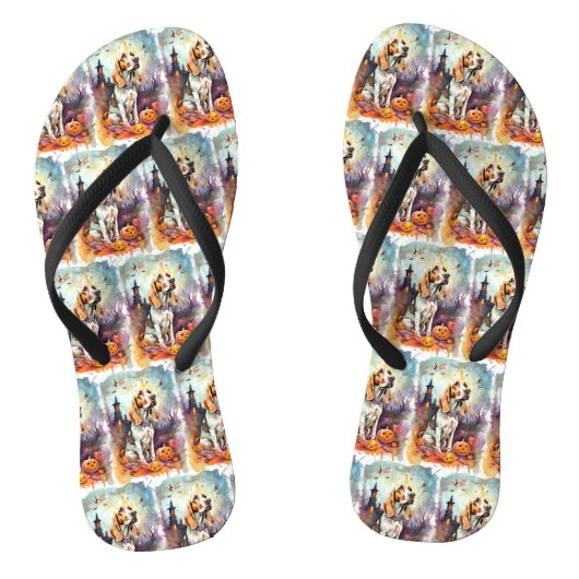 Tongs Halloween Basset Hound Avec Crainte Citrouille (Semelle)