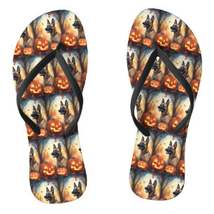 Tongs Halloween Malinois Belge Avec Citrouilles Effrayan
