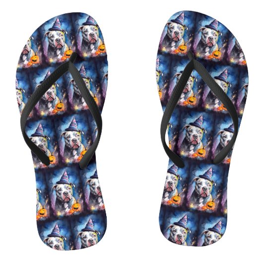 Tongs Halloween Staffordshire Américain Avec Citrouilles (Semelle)