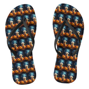 Tongs Halloween Yorkipoo Avec La Peur Citrouille