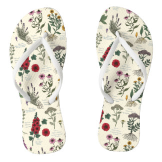 Tongs Herbier de jardin médicinal sur fond blanc cassé