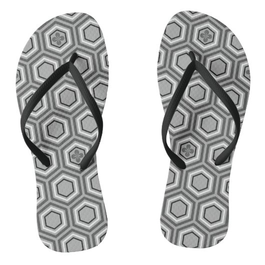 Tongs Hexagonal Kimono Print, Grey / Grey and White (Semelle)