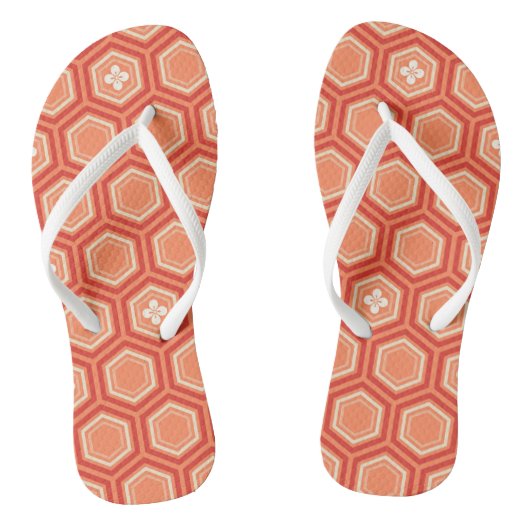 Tongs Hexagonal Kimono Print, Mandarin Orange (Semelle)