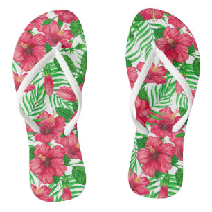 Tongs Hibiscus et palmiers feuilles